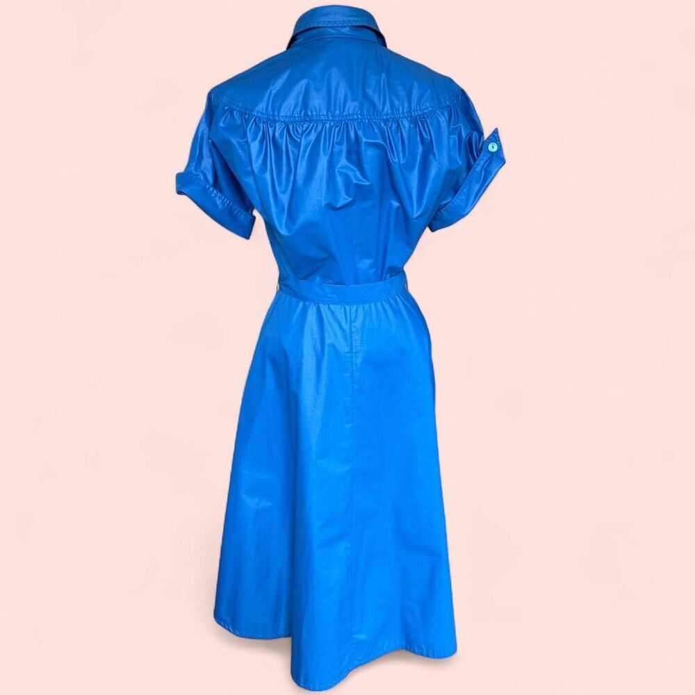 Vintage Cobalt‎ Blue Puff Sleeve Shirt Dress with Belt - S - Prairiecore Cottage - Picture 4 of 8